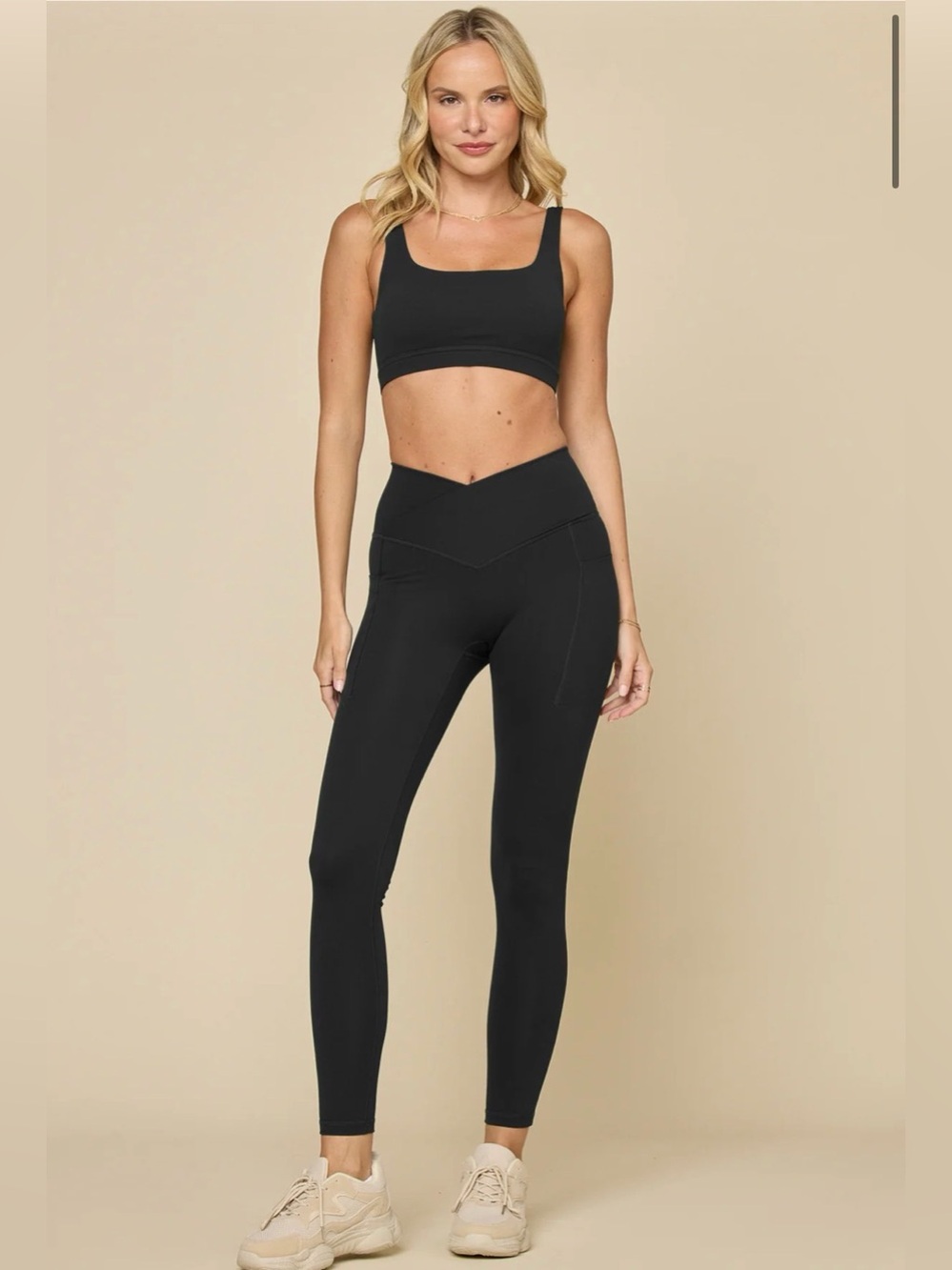 High-Waist Black V-Front Performance Leggings XS 25” inseam